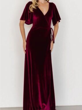 Baltic Born - Velvet Wrap Maxi Dress in Burgundy